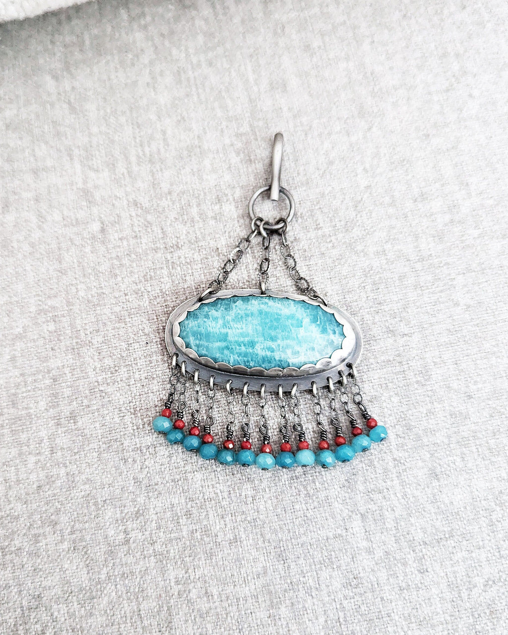 Boho summer statement pendant with coral beads