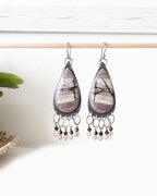 Nature-inspired statement earrings with taupe and beige jasper tones