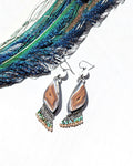 Banded agate and turquoise fringe earrings in oxidized sterling silver