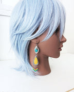 Gemstone earrings combining blue turquoise and golden yellow calcite