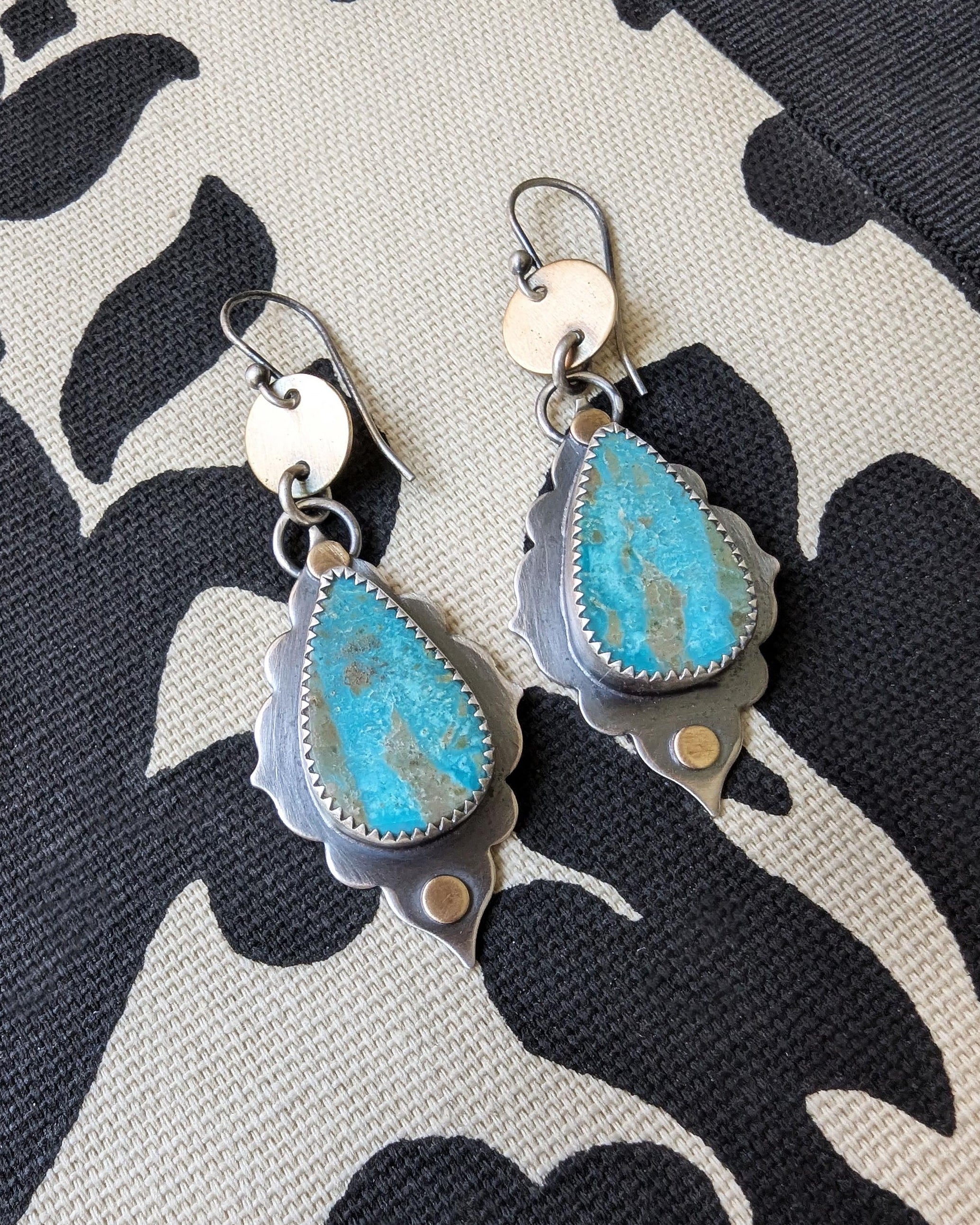 Industrial inspired jasper earrings with sterling silver and brass details