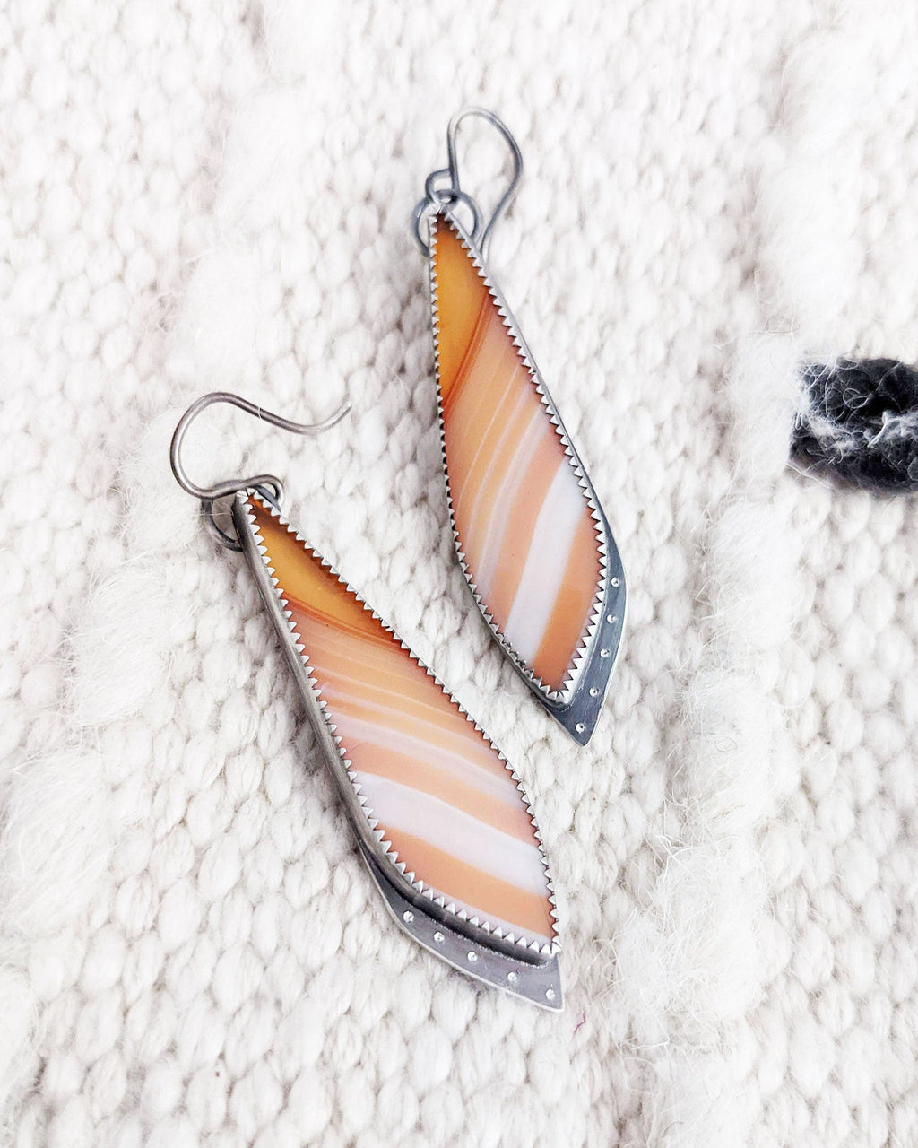 Autumn-inspired statement earrings with candy corn striped agate