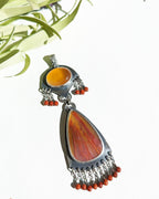 Honey chalcedony and sugar palm root agate two-stone pendant