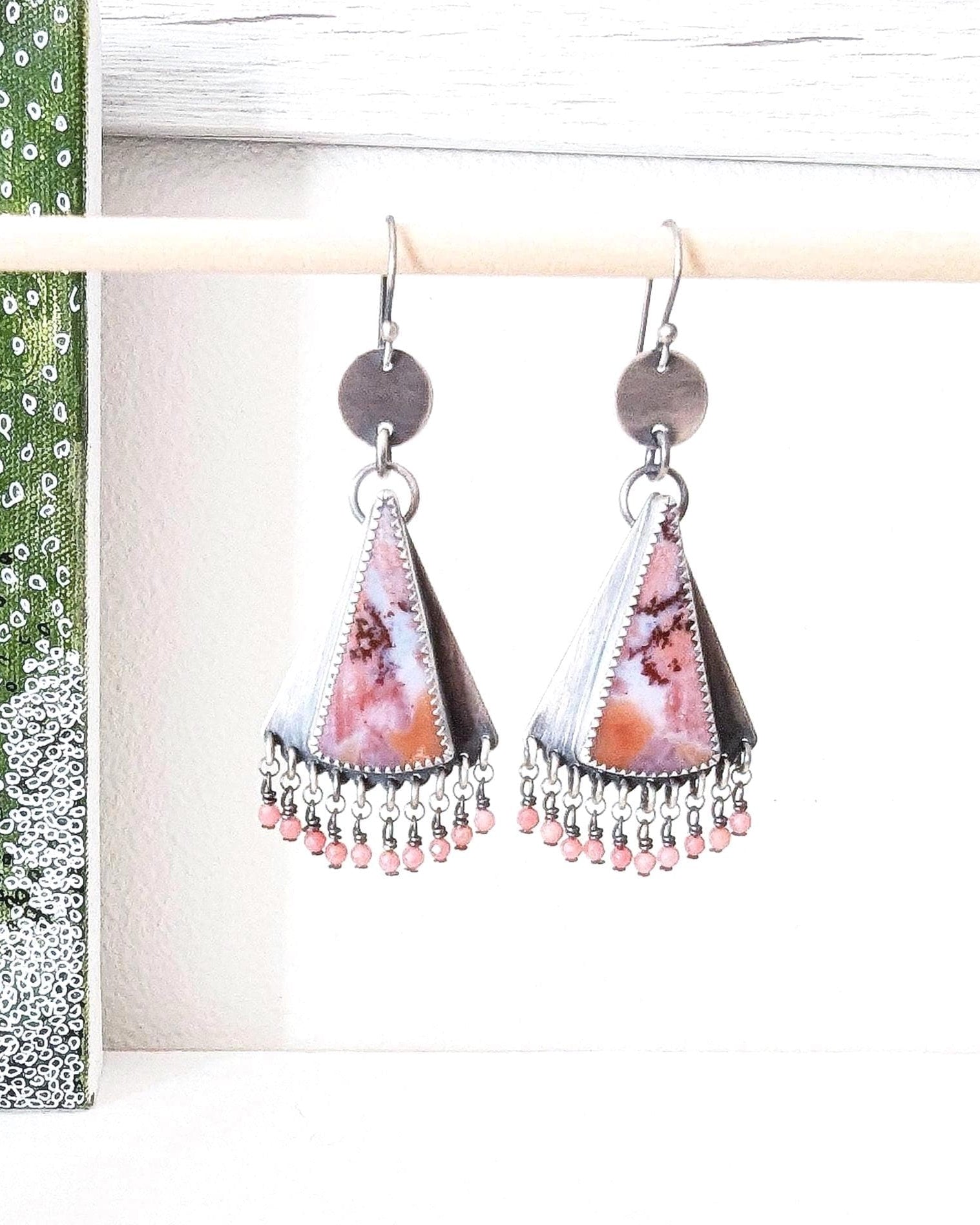 Triangular sugar palm root stones in oxidized sterling silver