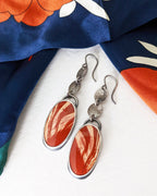 Orange red jasper statement earrings in artisan boho minimalist style