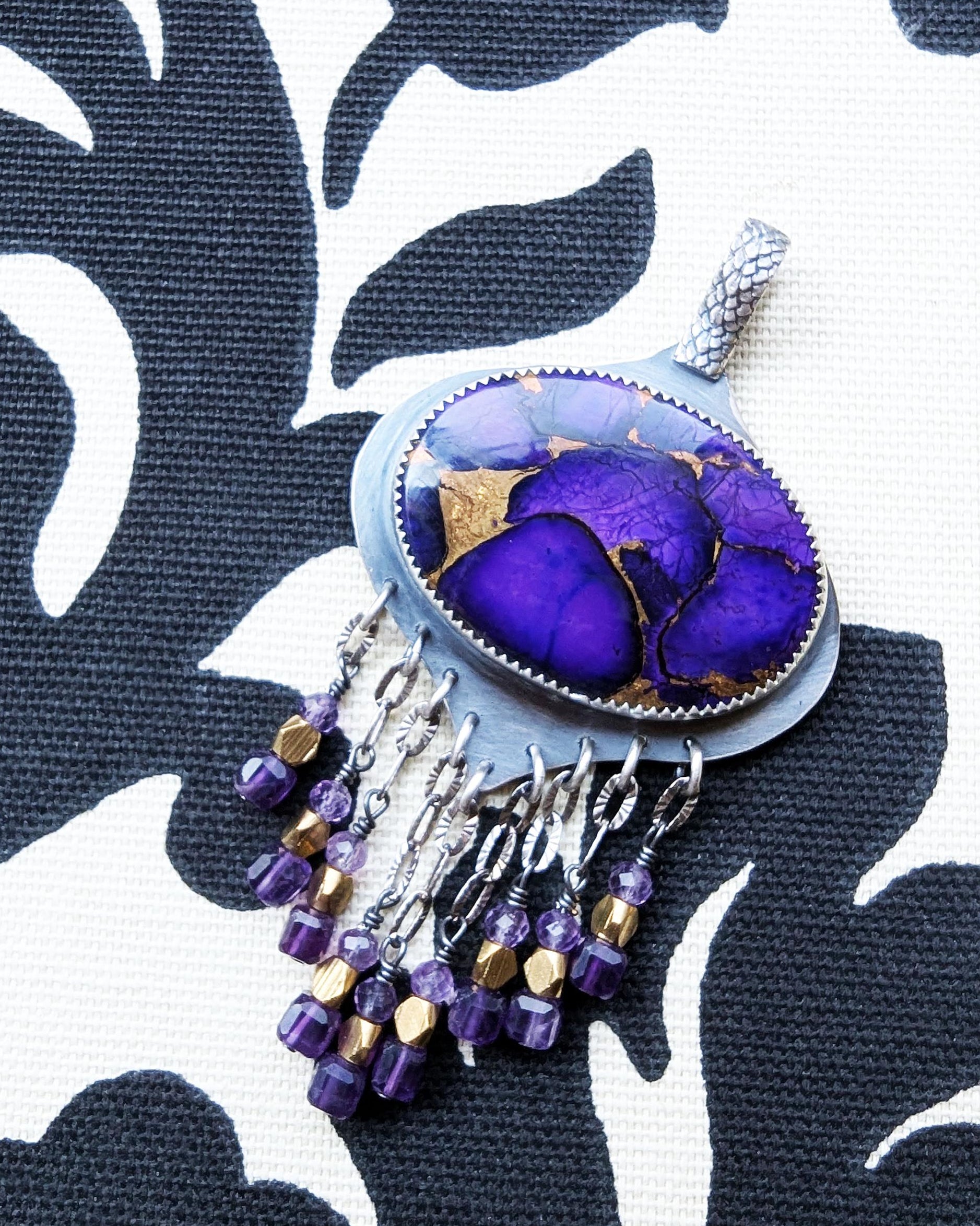 Collector sterling silver necklace with rich purple and copper tones