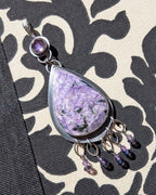 Amethyst and purple crystal fringe pendant