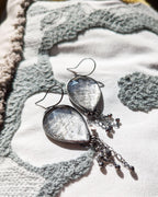 Black rutile quartz statement earrings in oxidized sterling silver
