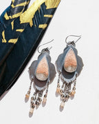 Neutral boho fossil coral statement earrings