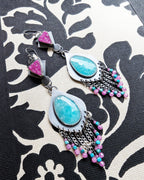 Luxury artisan earrings featuring cobalto calcite and amazonite