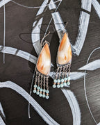 Asymmetrical agate dangle earrings with soft summer tones