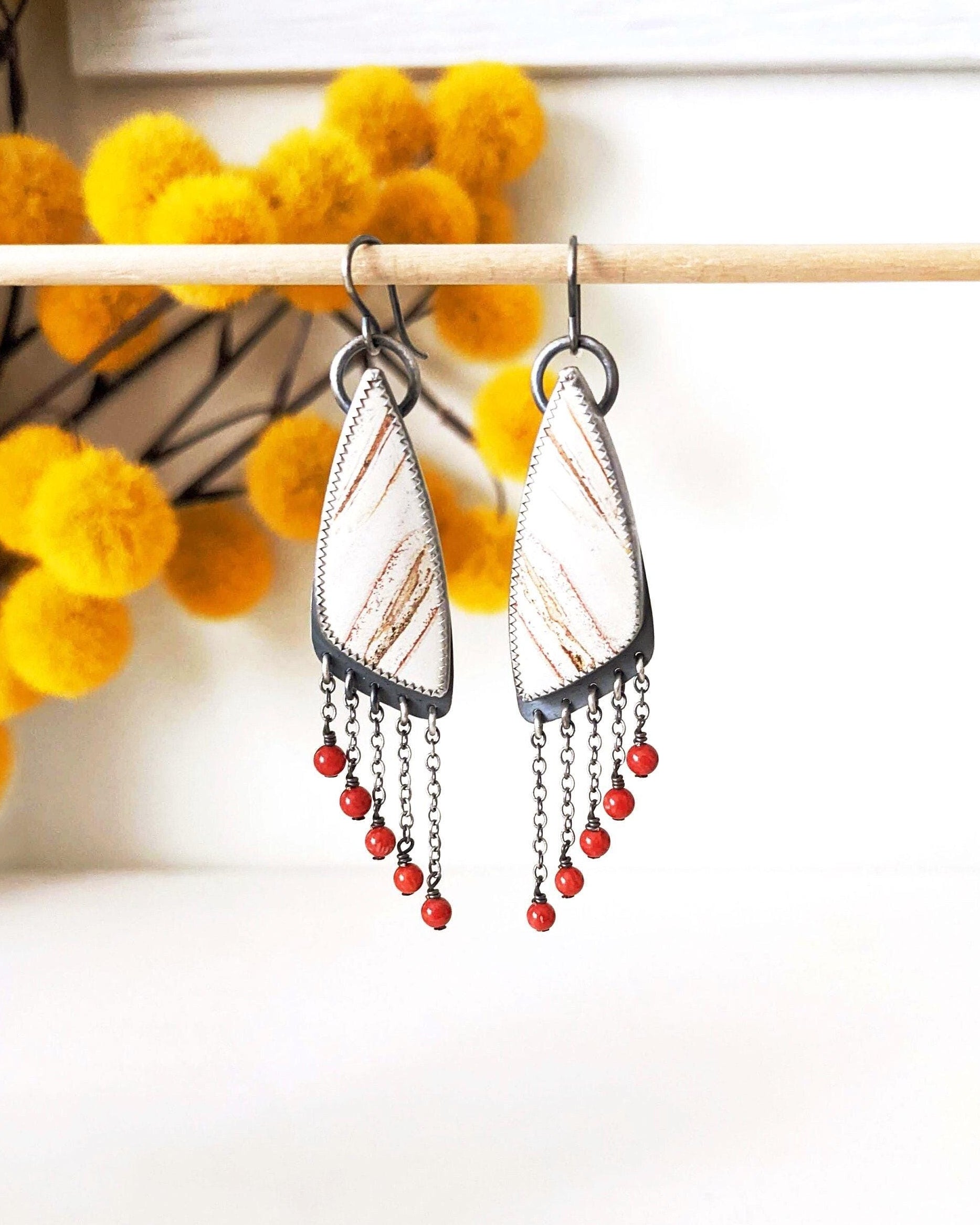 Mediumweight oxidized silver earrings with cinnamon-toned gemstones