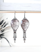 Black rutile quartz statement earrings in oxidized sterling silver
