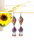 Magenta and gold jasper earrings with rose cut pink sapphire