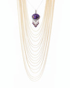 Violet statement pendant with artisan curvy sterling silver setting on chain with layering necklace (not included)
