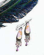 Lilac phosphosiderite dangle earrings with gemstone fringe