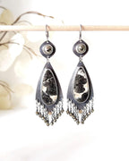 Marcasite in agate fringe earrings with oxidized sterling silver and pyrite beads