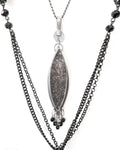 Black rutile quartz pendant in oxidized sterling silver close up on chain (not included)