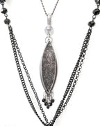 Black rutile quartz pendant in oxidized sterling silver close up on chain (not included)
