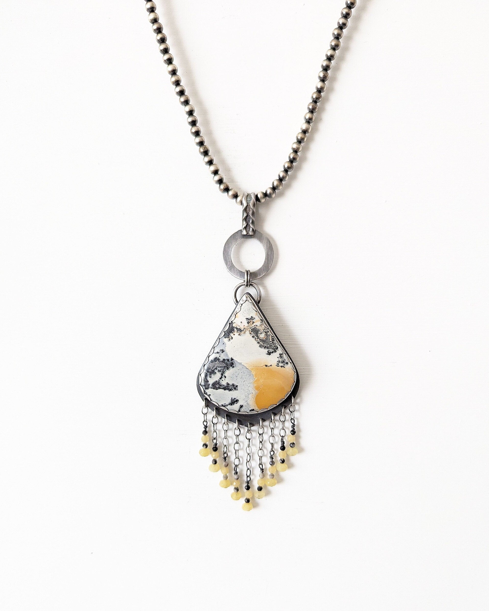 Pear shaped Maligano jasper statement necklace on chain (not included)