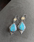 Artisan handmade jasper earrings with baroque curves and oxidized silver