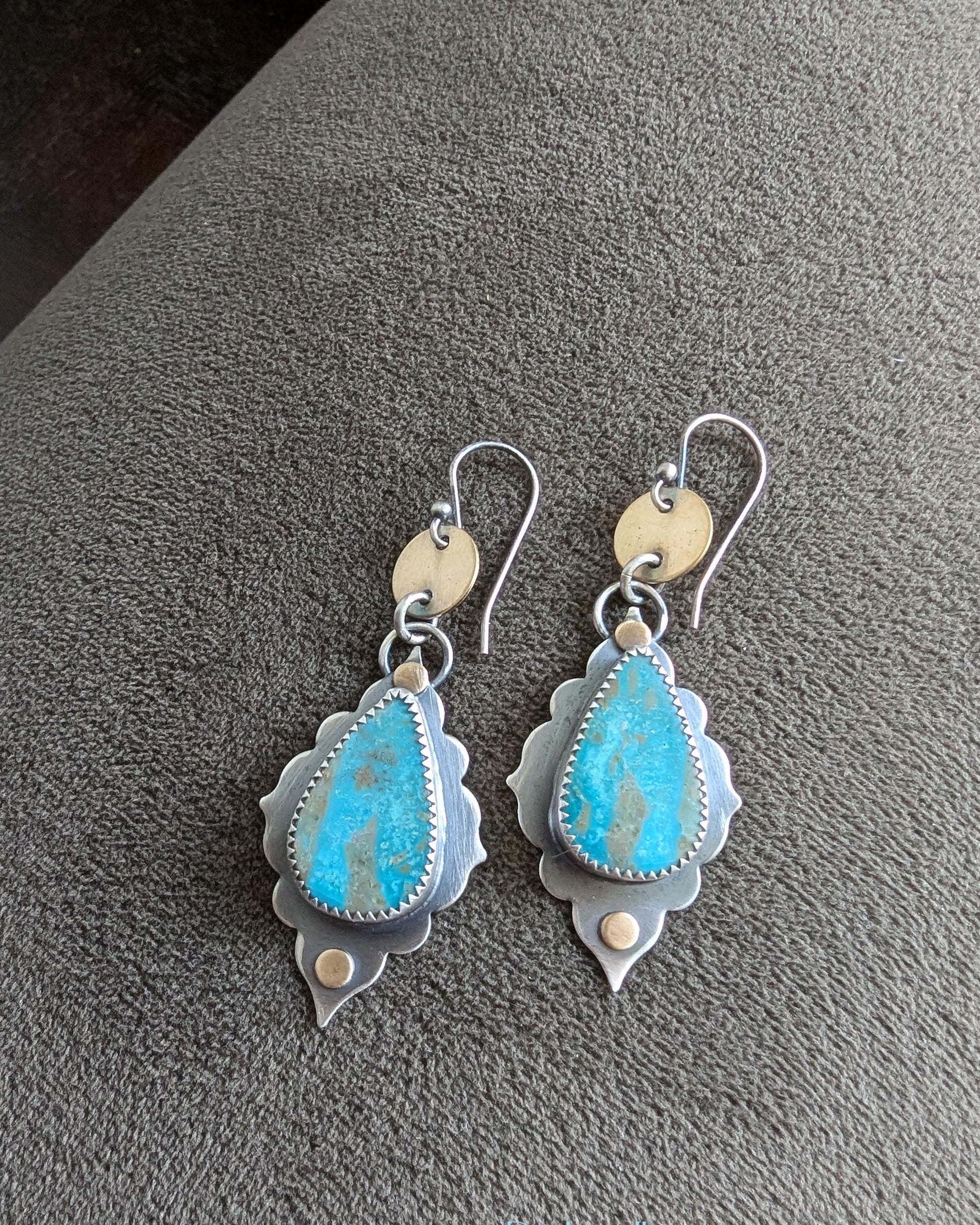 Artisan handmade jasper earrings with baroque curves and oxidized silver