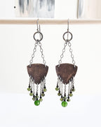 Boho statement earrings featuring nephrite jade and dyed green jade