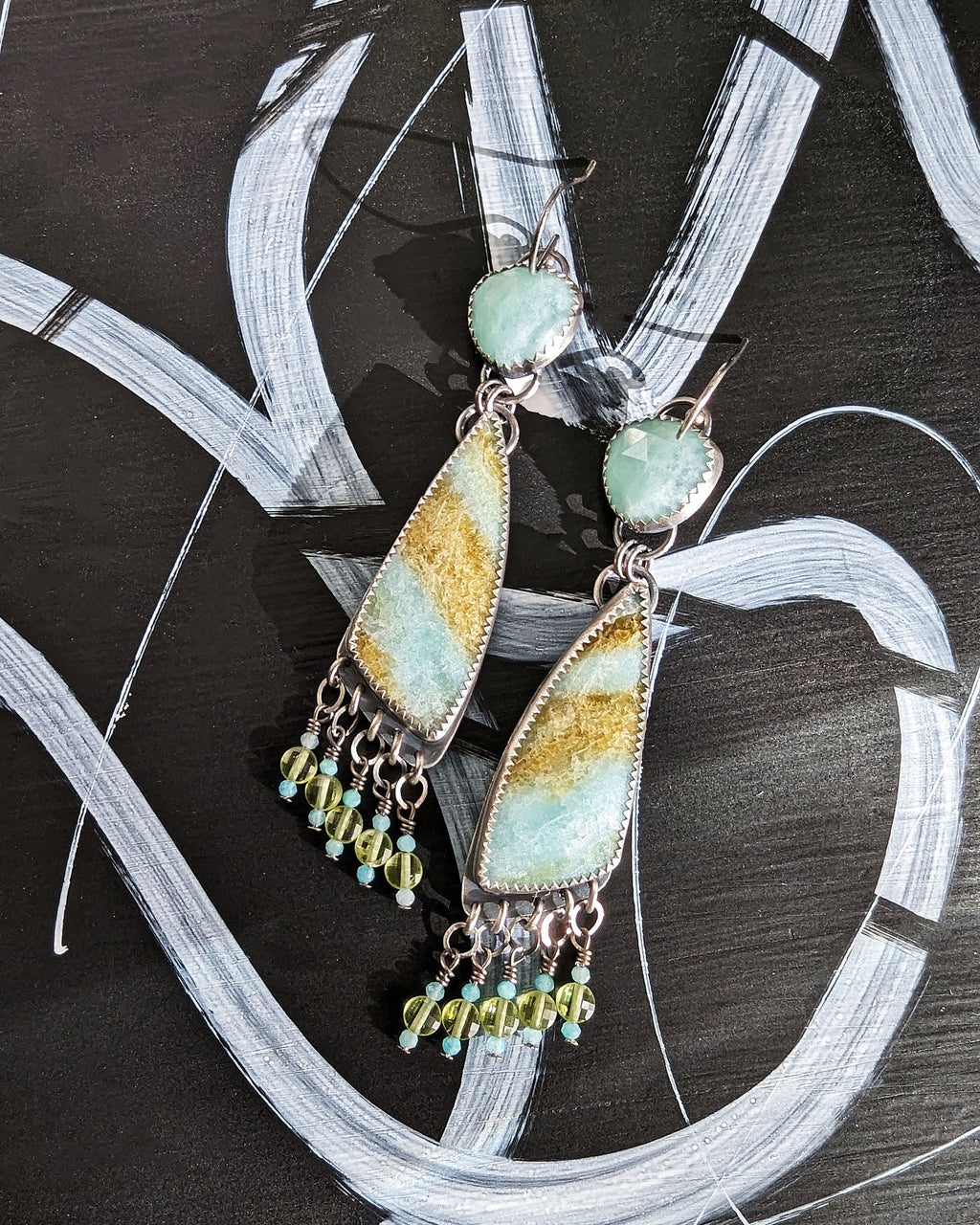 Beachy boho earrings with amazonite and peridot bead accents