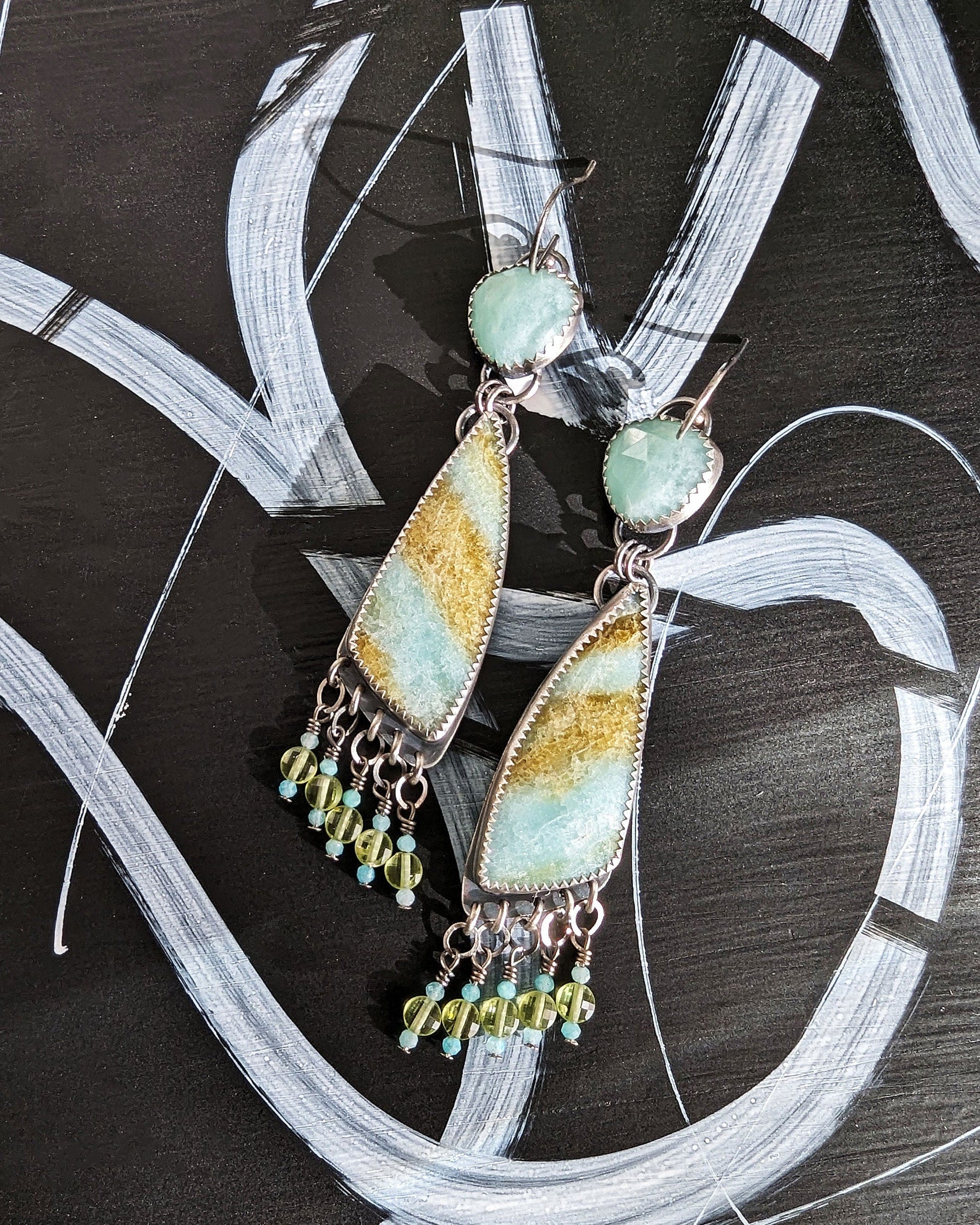 Beachy boho earrings with amazonite and peridot bead accents