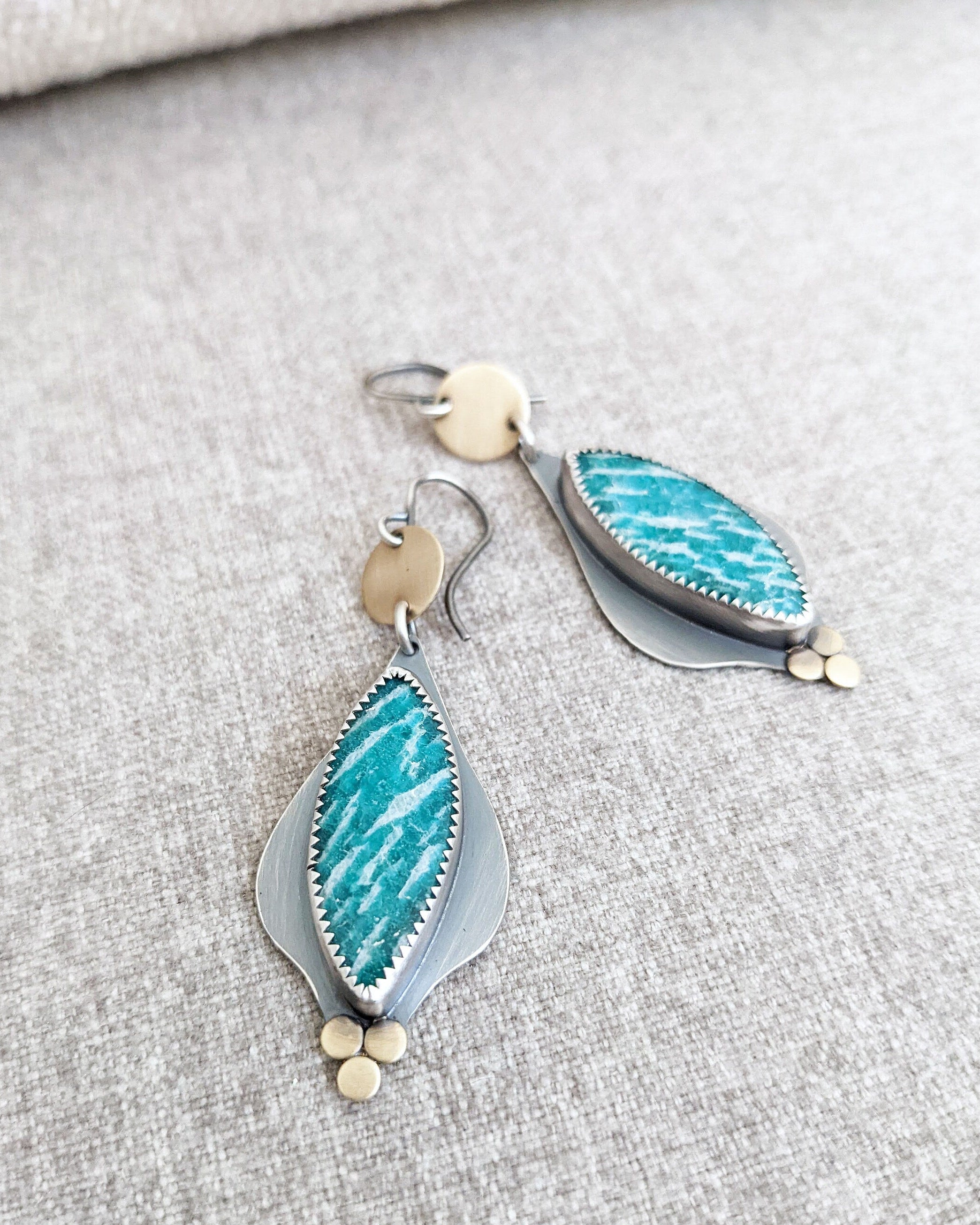 Oxidized sterling silver amazonite earrings