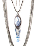 Kyanite in quartz fringe pendant in oxidized sterling silver chain not included