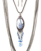 Kyanite in quartz fringe pendant in oxidized sterling silver chain not included