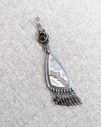 Smoky quartz micro faceted bead fringe detail in oxidized silver