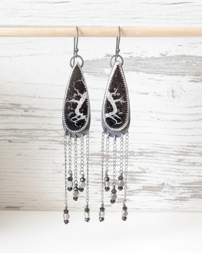 Long fossil stone drops with natural crackle pattern detail