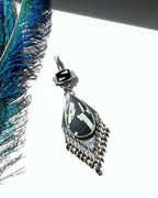 Chinese writing stone pendant in sterling silver with vintage glass bail