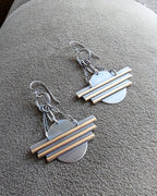 Geometric silver and brass chandelier earrings
