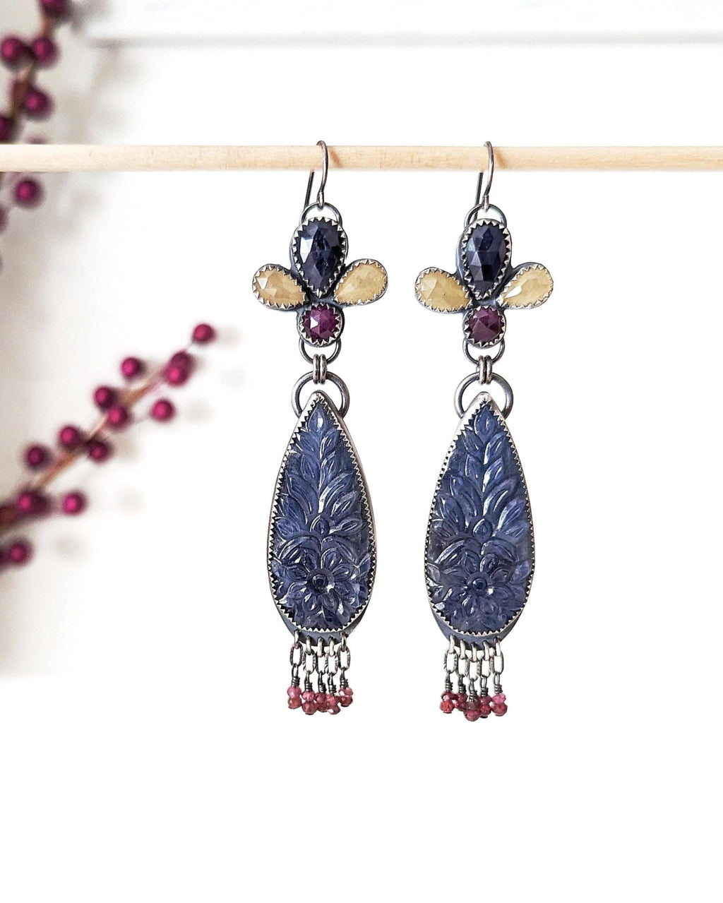 Rustic sapphires in blue, yellow and purple tones