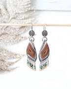 Natural druzy agate drop earrings with turquoise bead accents