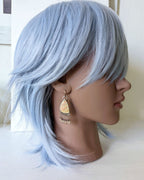 Mediumweight statement earrings with banded agate and delicate zircon fringe shown on mannequin for size