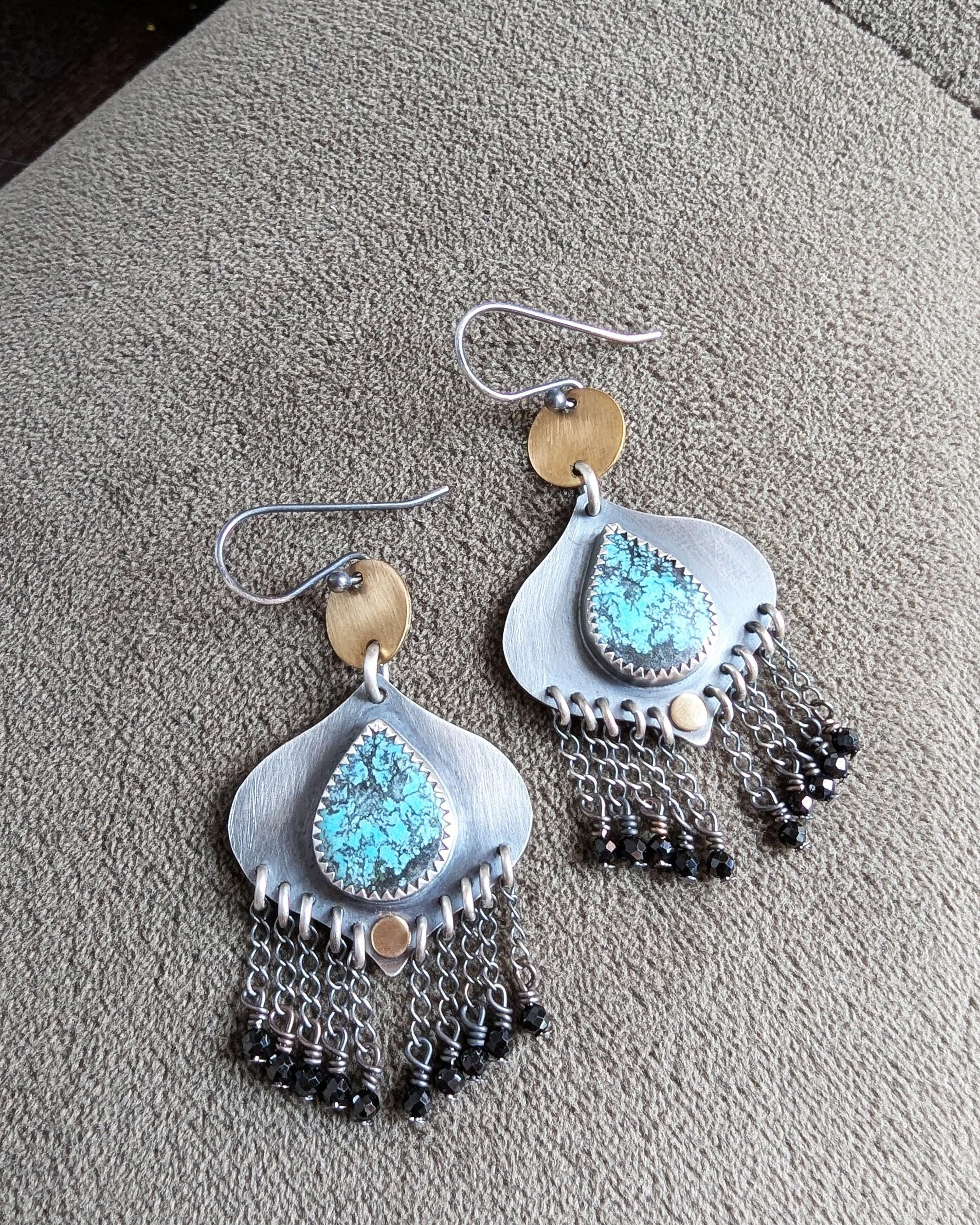 Boho statement earrings with Moroccan inspired mixed metal design