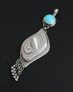 Ocean blue chalcedony pendant with metallic pyrite bead fringe