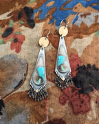 Boho chic earrings featuring smoky quartz beads and antiqued silver and brass