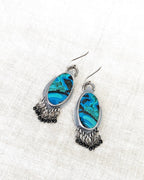 Mediumweight ocean tone gemstone earrings with bead fringe
