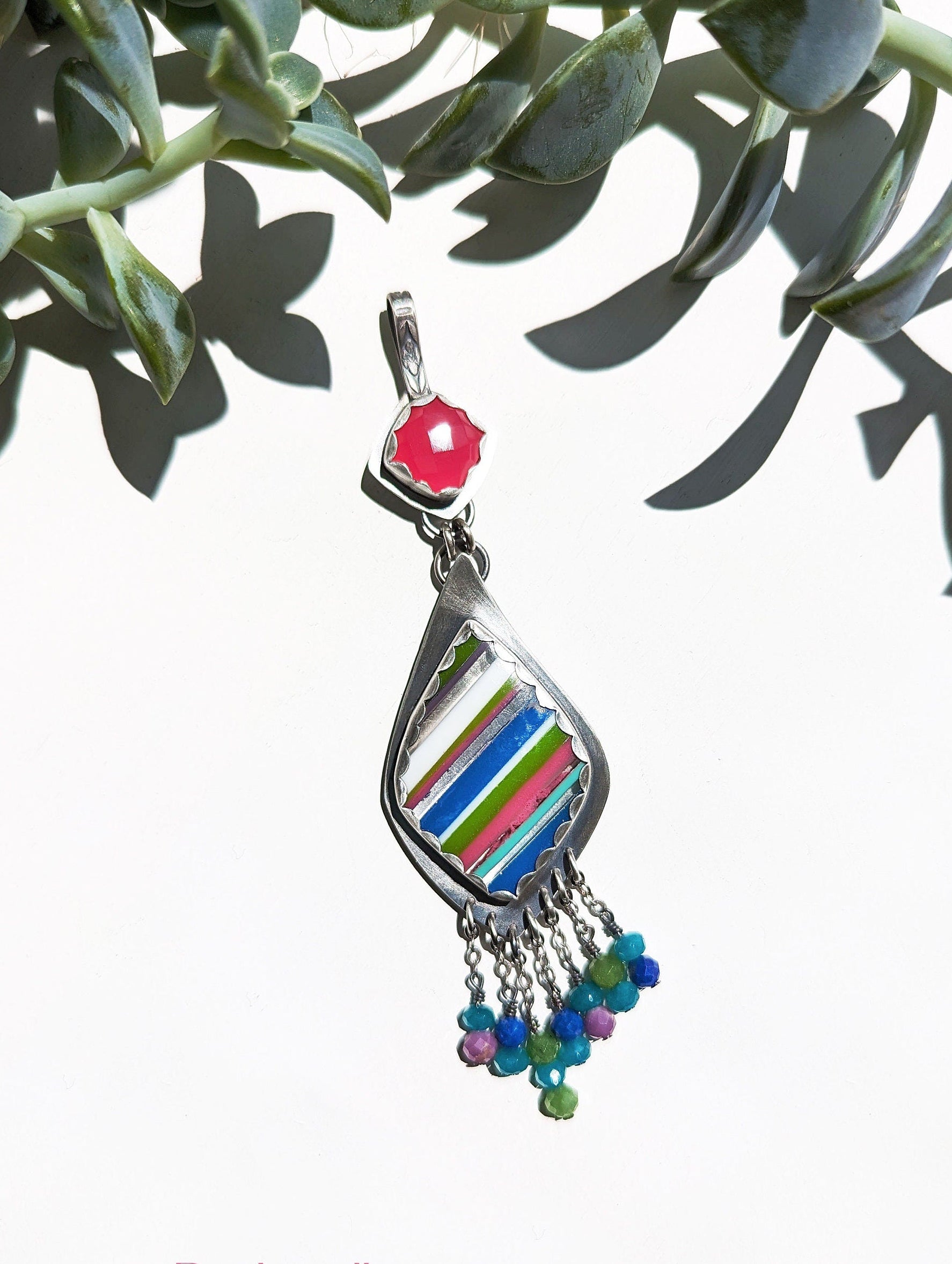 Colorful gemstone fringe boho pendant