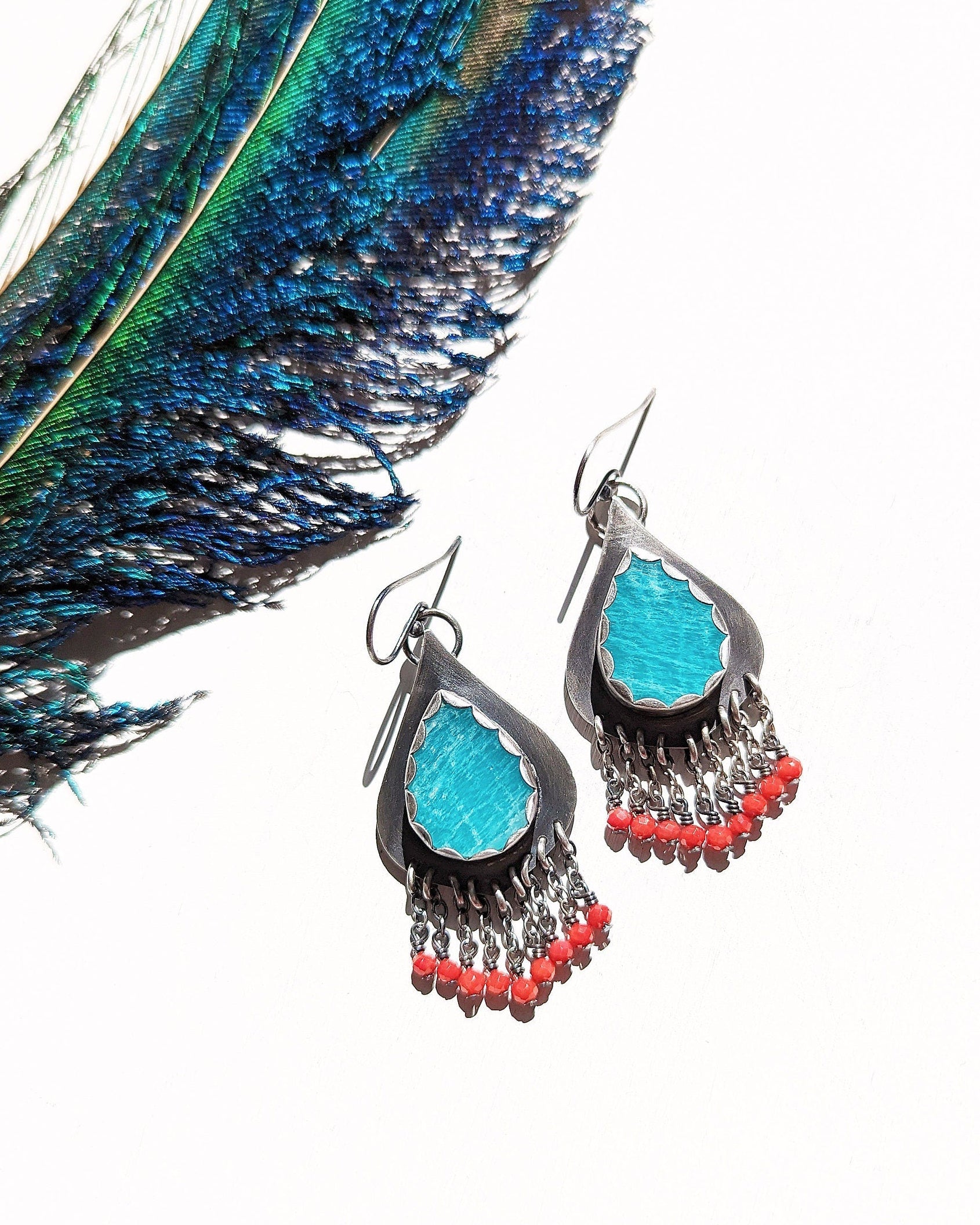 Vacation-ready gemstone earrings featuring amazonite and coral