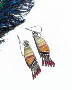 Green onyx and rhodolite garnet earrings in oxidized sterling silver