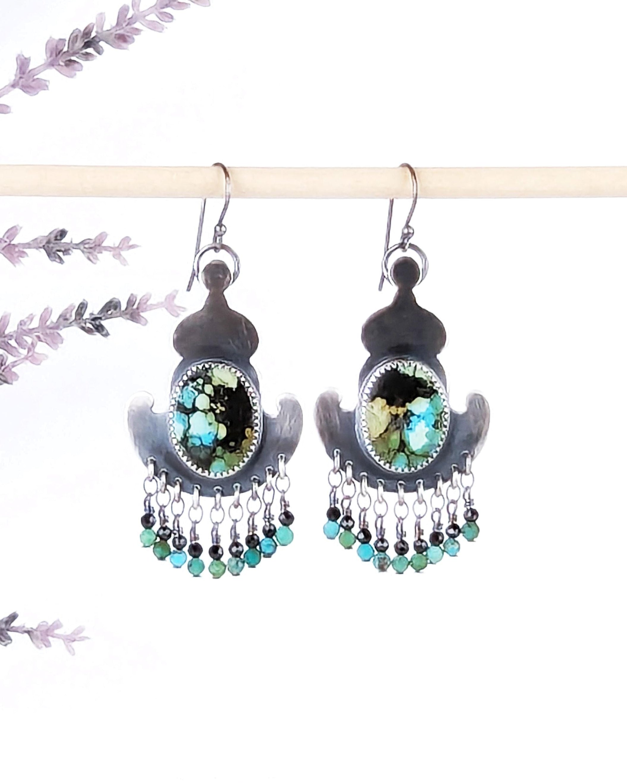 Tibetan turquoise baroque earrings in oxidized sterling silver