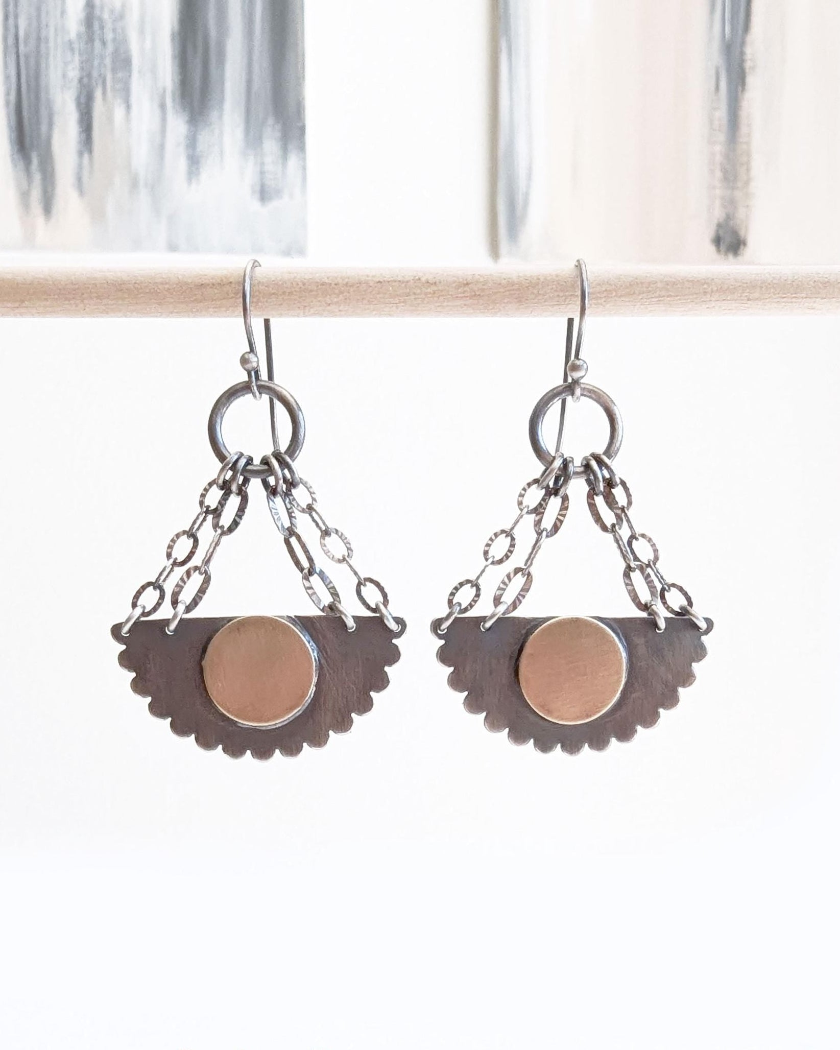 Sterling silver brass chain fringe earrings handmade