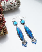Psychedelic boho statement earrings with blue chalcedony beads