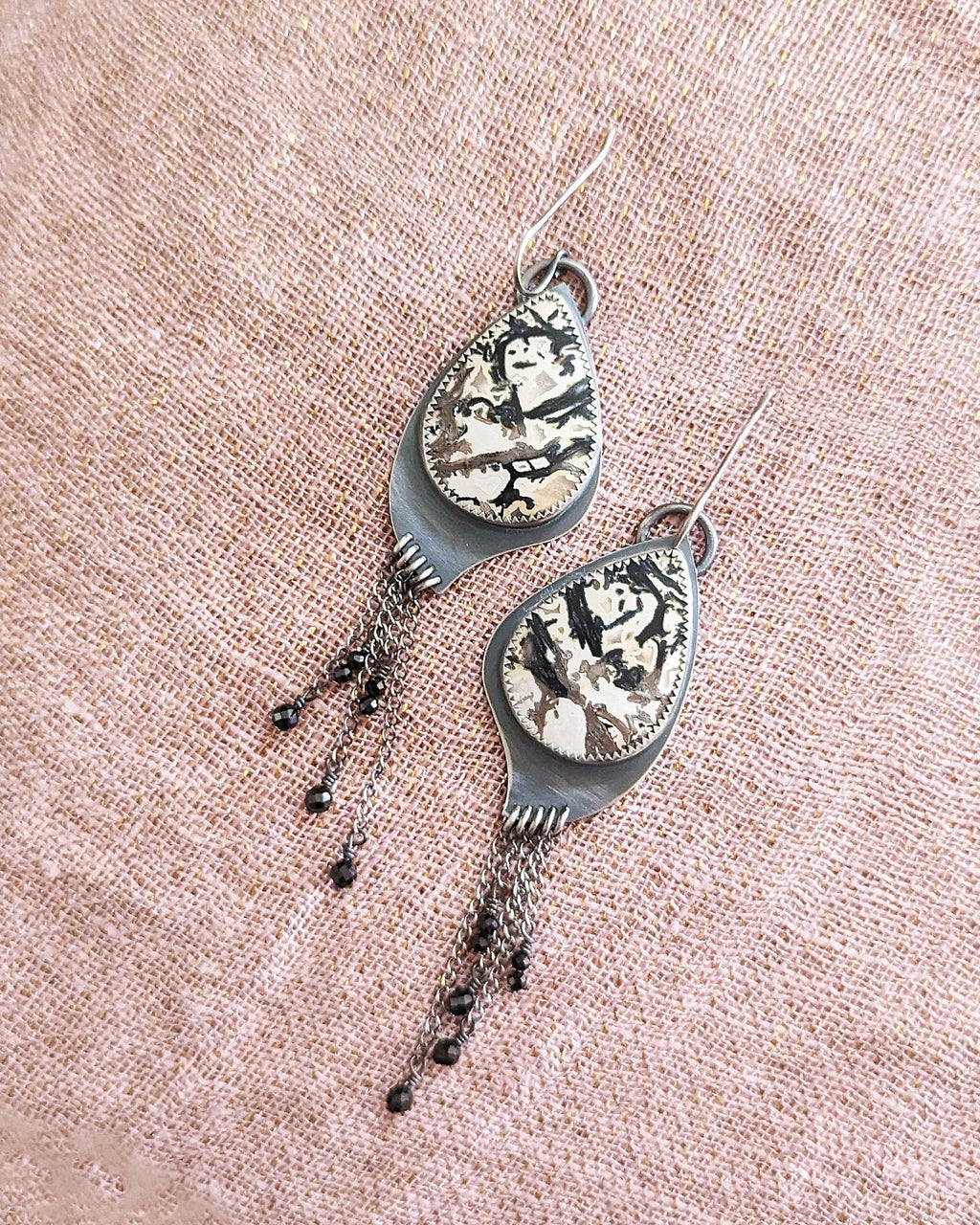 Artisan sterling silver earrings featuring palm root agate